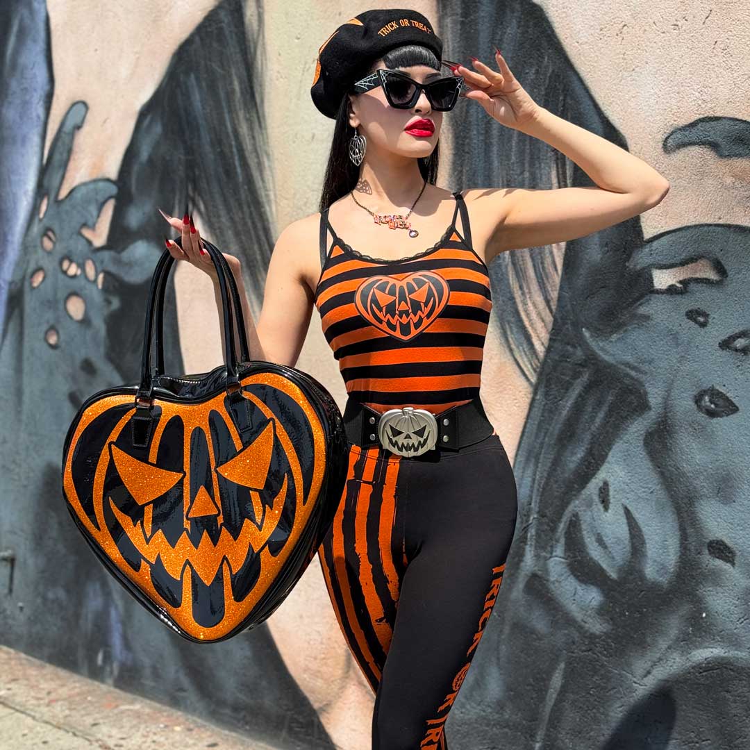 Pumpkin Striped Lace Cami Top