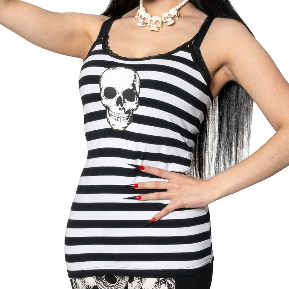 Skull Striped Lace Cami Top