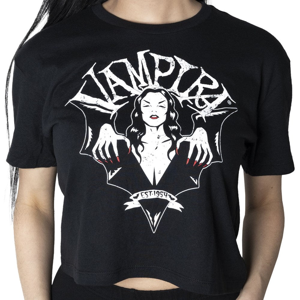 Vampira Bat Wing Crest Crop Tee - Kreepsville