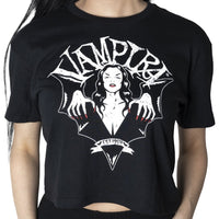 Thumbnail for Vampira Bat Wing Crest Crop Tee - Kreepsville