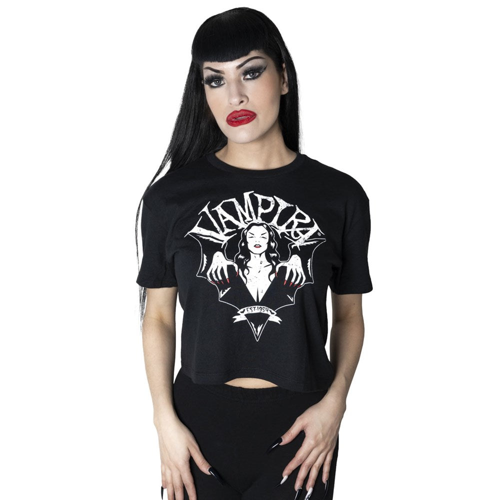 Vampira Bat Wing Crest Crop Tee - Kreepsville