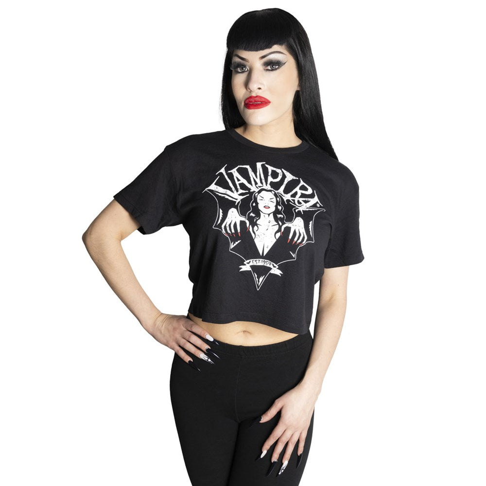 Vampira Bat Wing Crest Crop Tee - Kreepsville