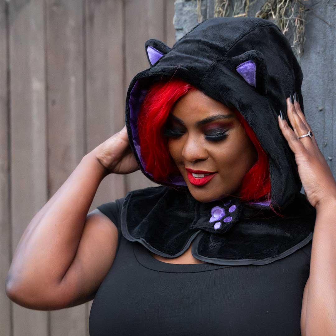 PUTUMAYO 猫耳 ジップパーカー ゴスロリ Black Black Cat Horror Hood