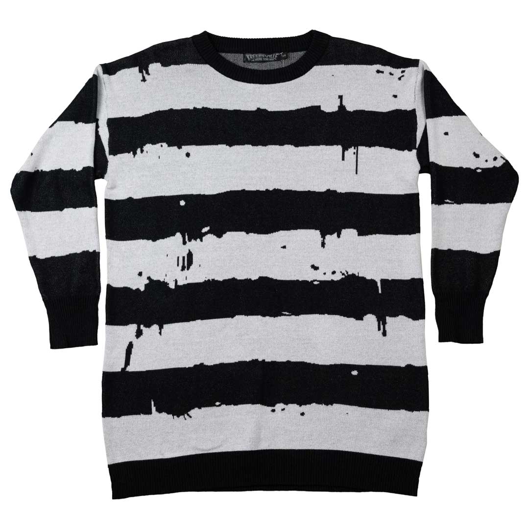 Striped Black N White Oversized Sweater - Kreepsville