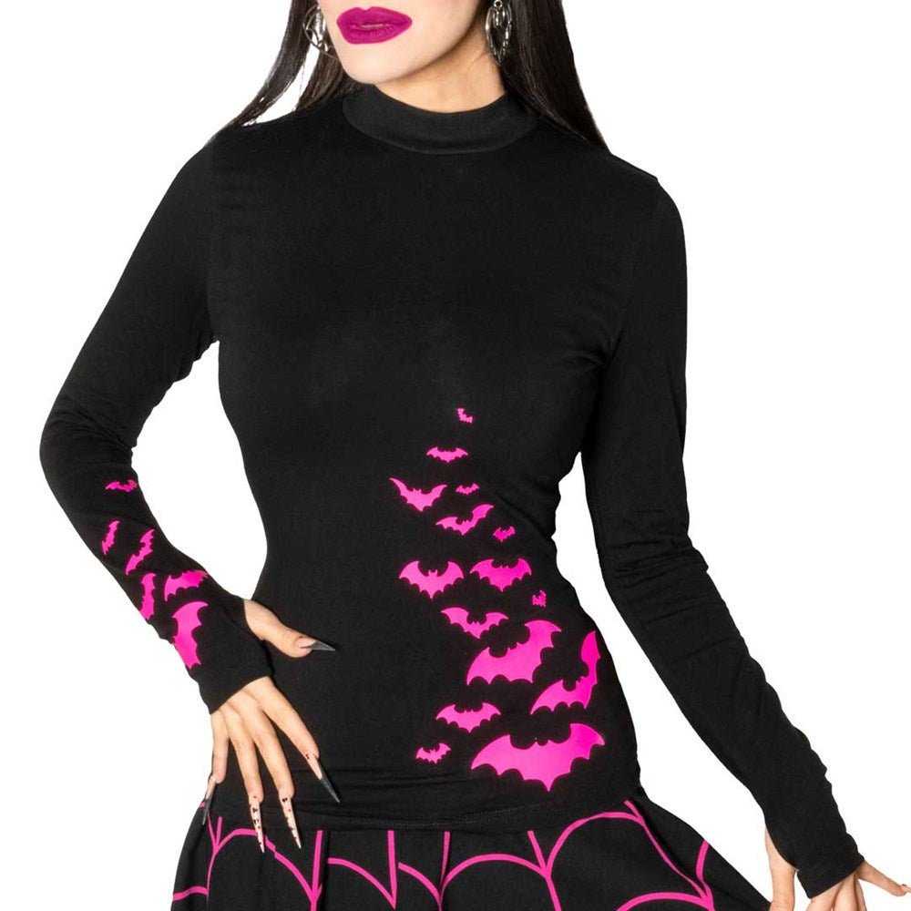 Bat Flock Pink Long Sleeve Top - Kreepsville