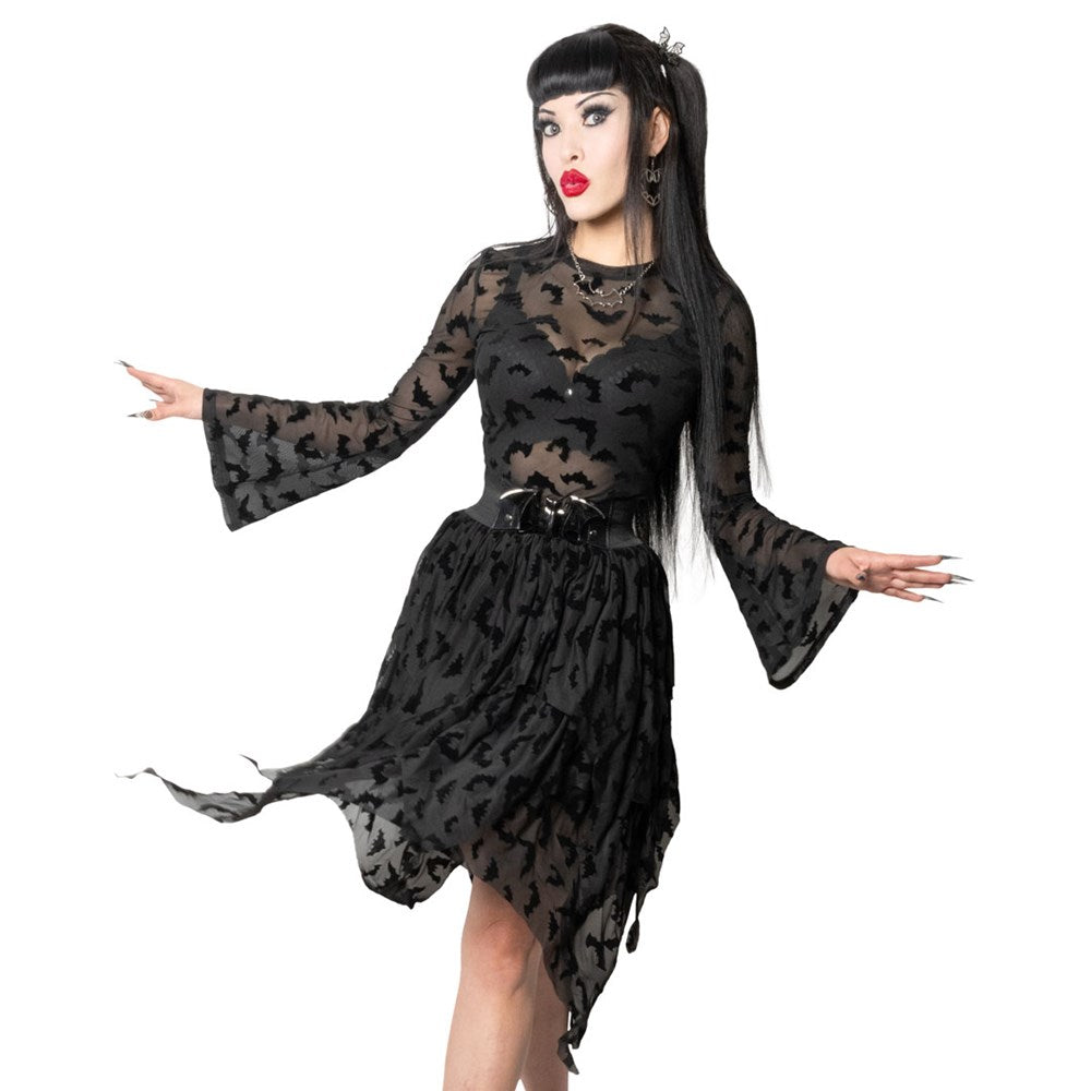 Bat Repeat Mesh Bell Sleeve Top - Kreepsville