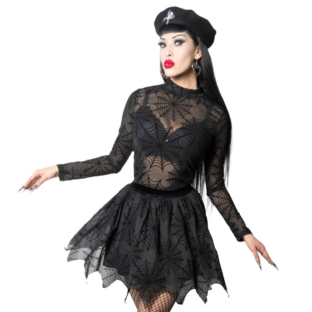 Spiderweb Mesh Mock Neck Top