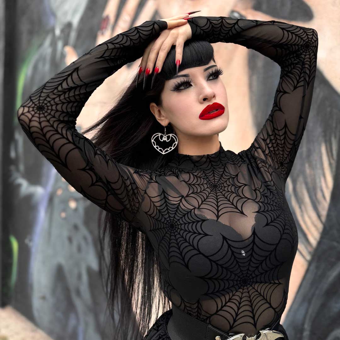 Spiderweb Mesh Mock Neck Top - Kreepsville