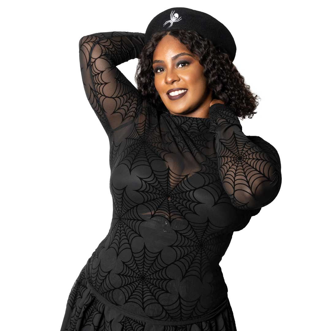 Spiderweb Mesh Mock Neck Top