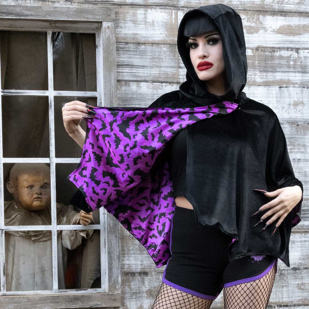Bat Wing Velvet Purple Short Cape