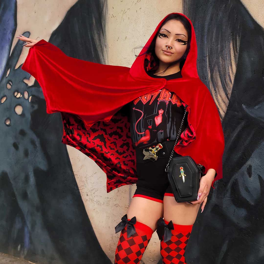 Bat Wing Velvet Red Short Cape