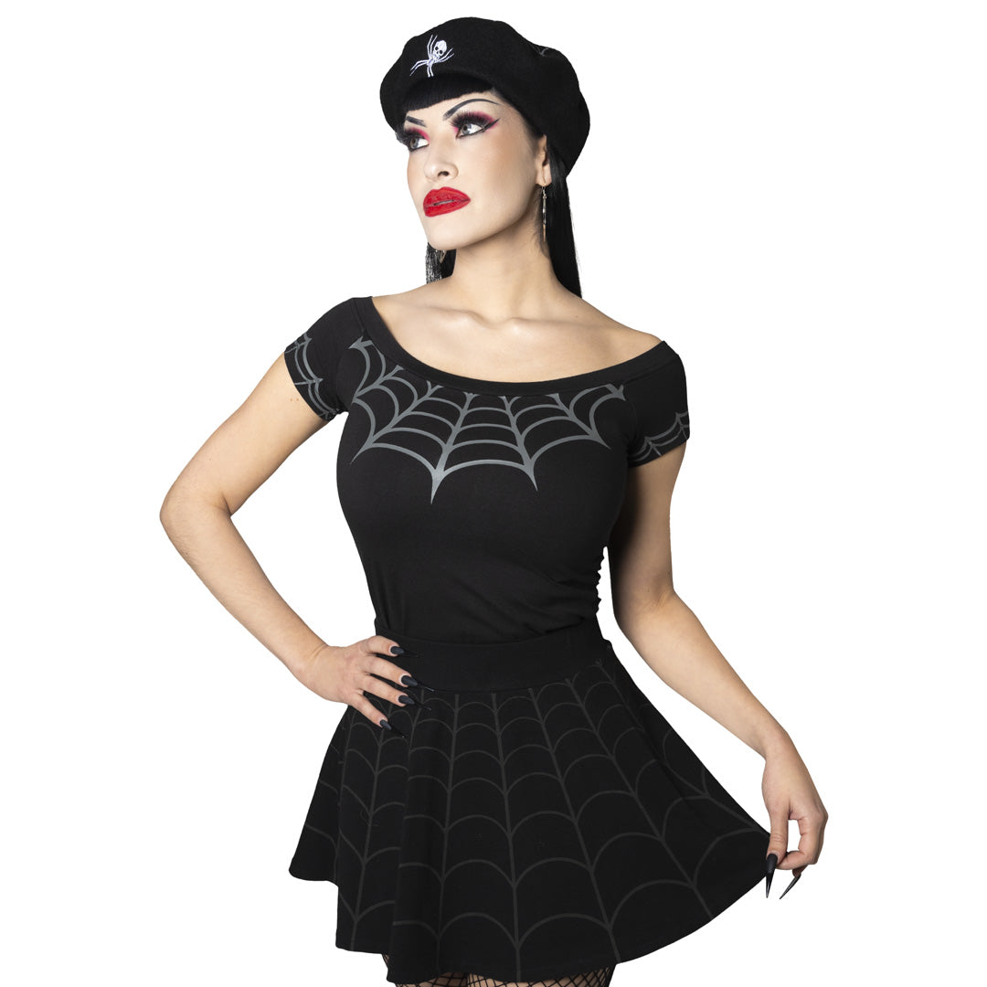 Spiderweb Grey Shoulder Top - Kreepsville