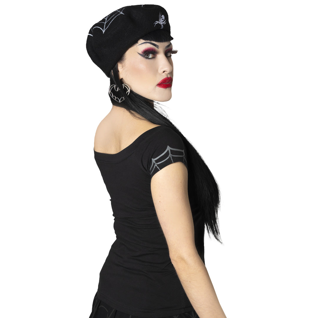 Spiderweb Grey Shoulder Top - Kreepsville