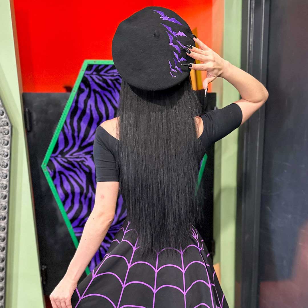 Bat Repeat Purple Beret Hat - Kreepsville