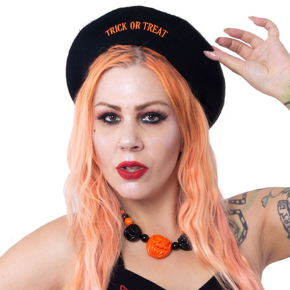 Trick Or Treat Pumpkin Black Beret - Kreepsville