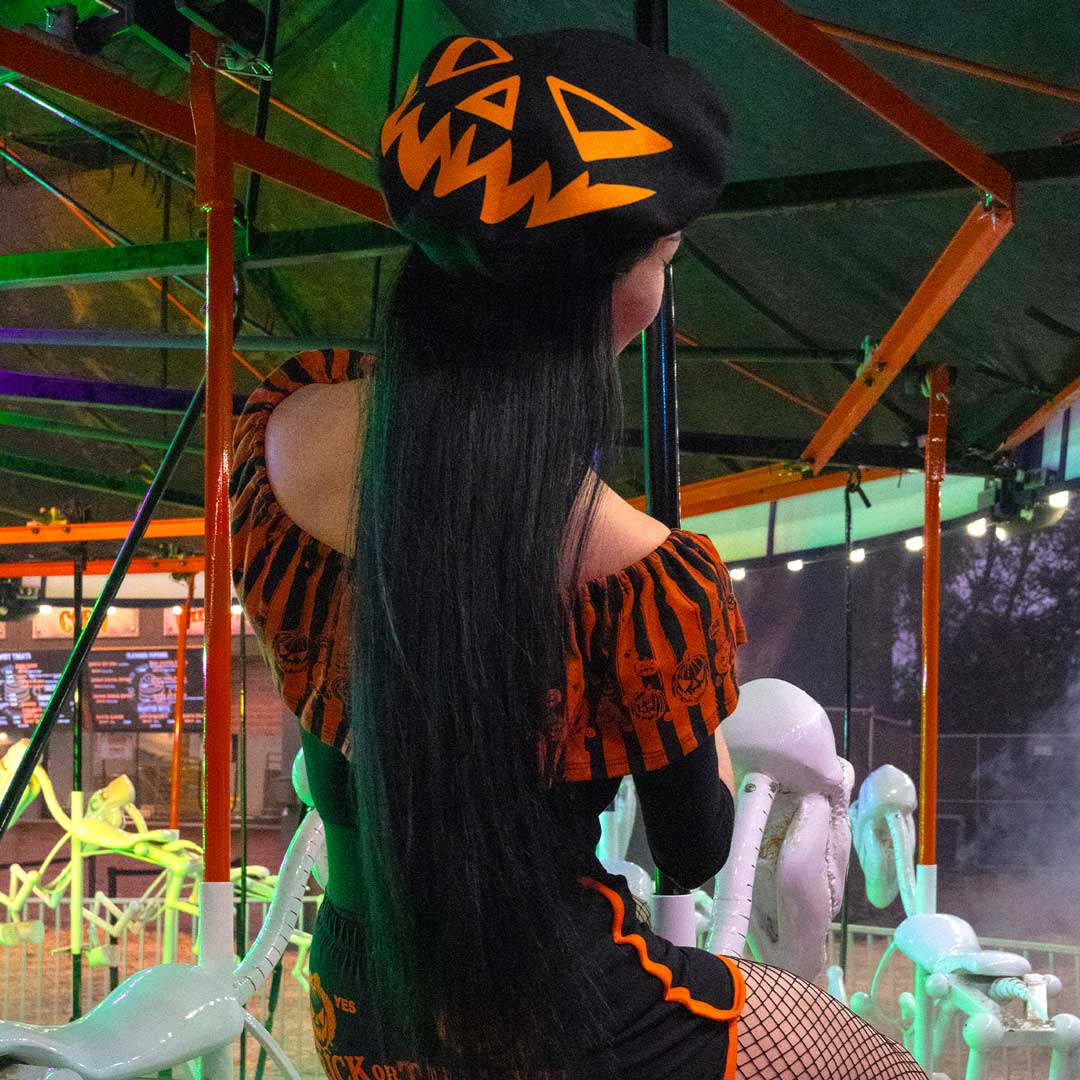Trick Or Treat Pumpkin Black Beret