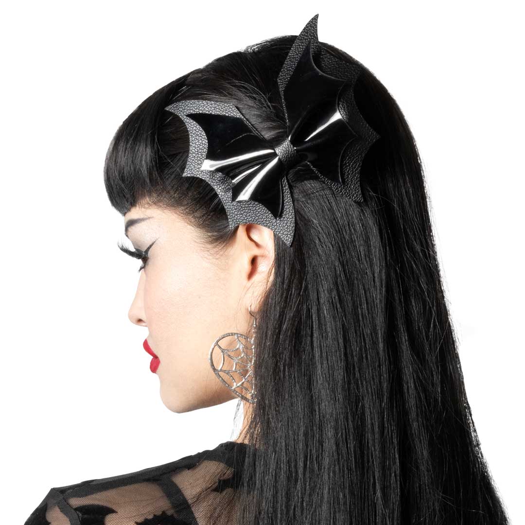 Batwing Black PVC Hair Bow - Kreepsville