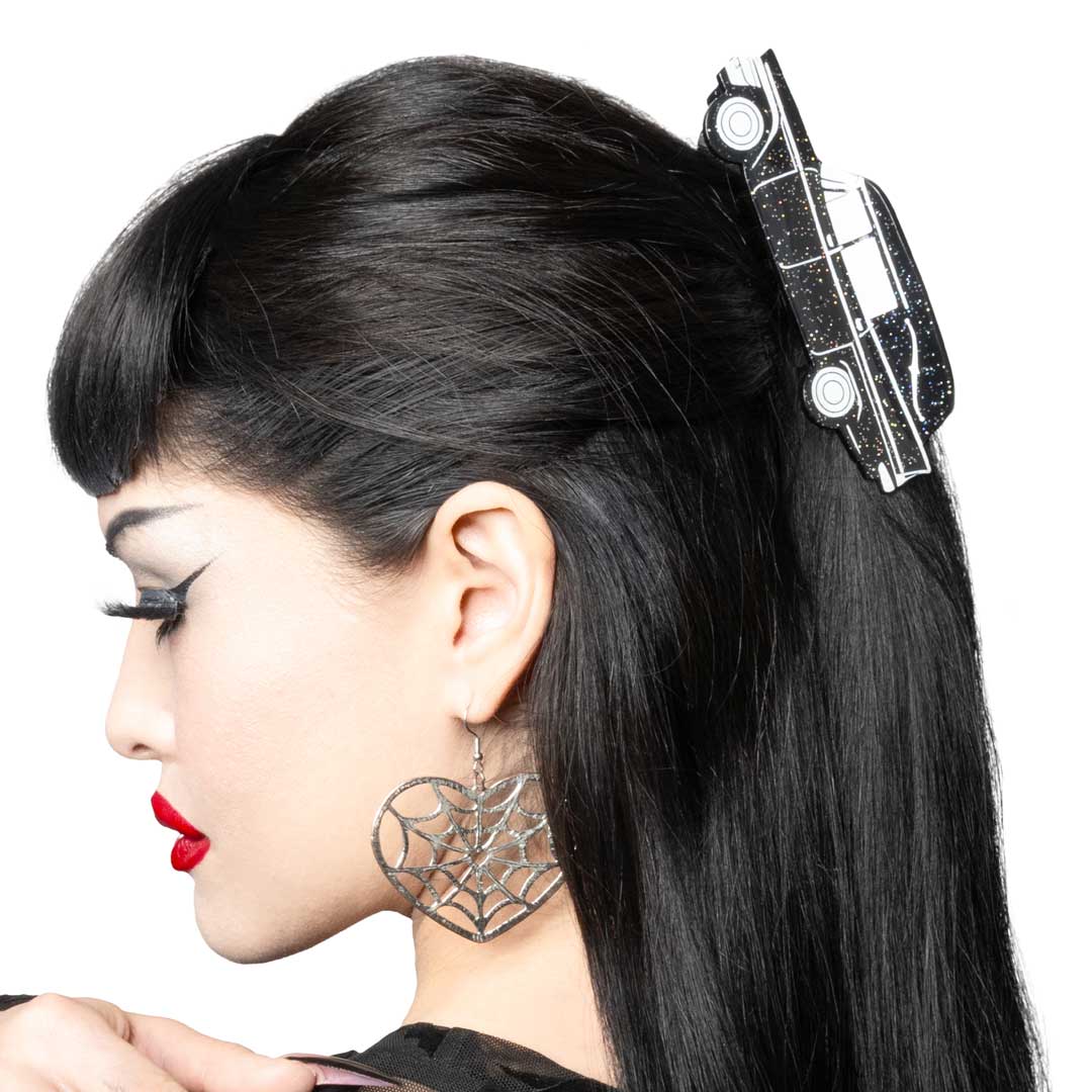 Hearse Black Glitter Claw Clip - Kreepsville