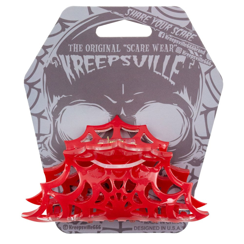 Spiderweb Hair Claw Clip Red - Kreepsville