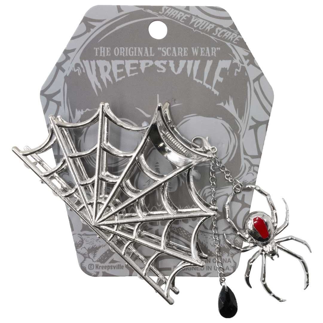 Spider Charm Web Claw Clip Silver - Kreepsville