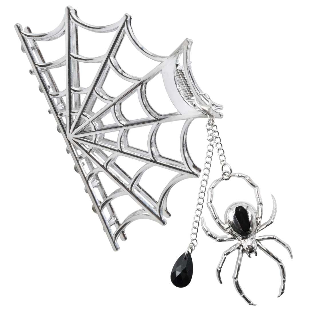 Spider Charm Web Claw Clip Silver - Kreepsville