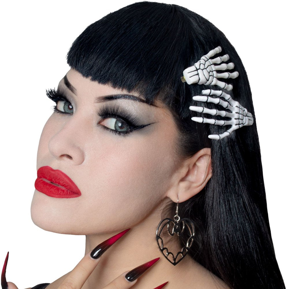 Kreepsville 666 skeleton bone hand hairslides white
