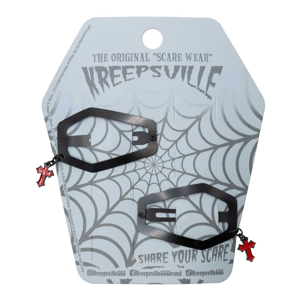 Coffin Snap Clip Black Cross Charm