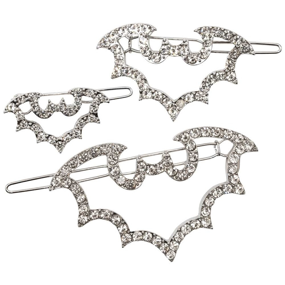 Bat Outline Bling Hair Clips Pair