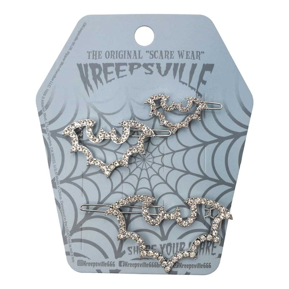 Bat Outline Bling Hair Clips Pair