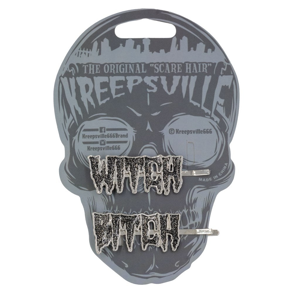 Witch Bitch Text Hair Slides - Kreepsville