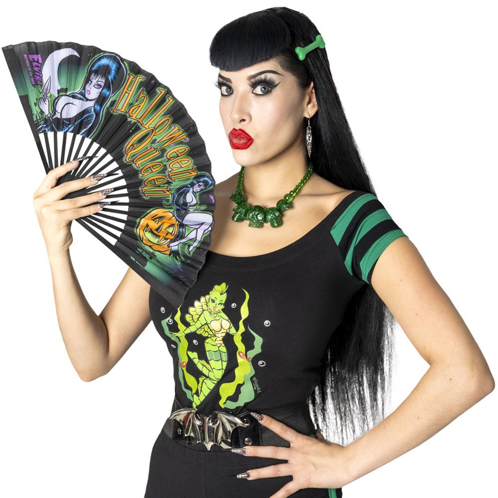Elvira Halloween Queen Fabric Fan