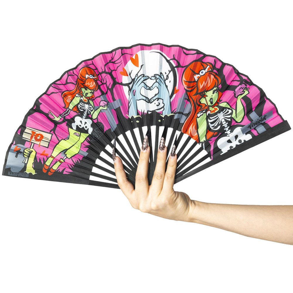 Zombie Girl Pink Fabric Fan - Kreepsville