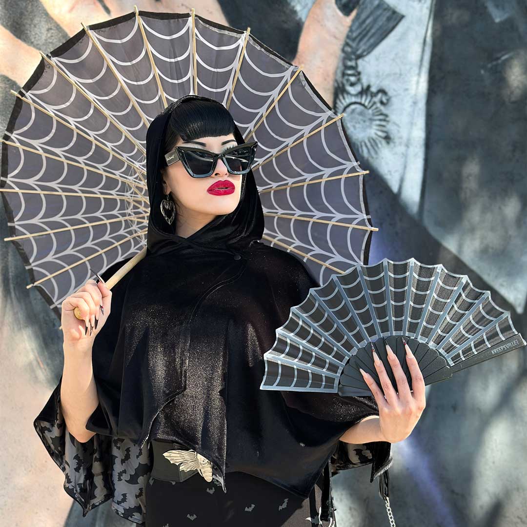 Spiderweb Grey and Black Fabric Parasol