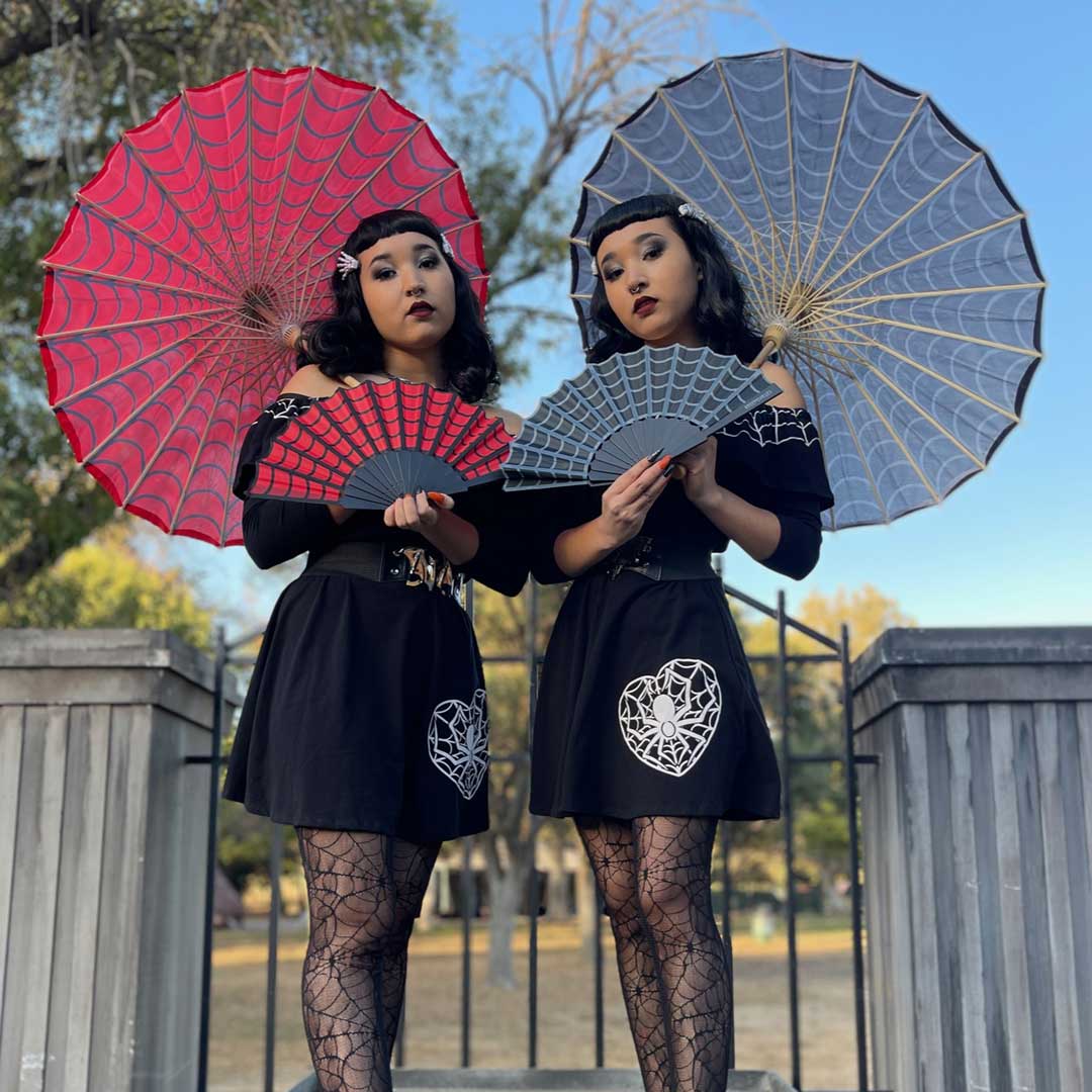 Spiderweb Red and Black Fabric Parasol