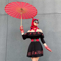 Thumbnail for Spiderweb Red and Black Fabric Parasol - Kreepsville