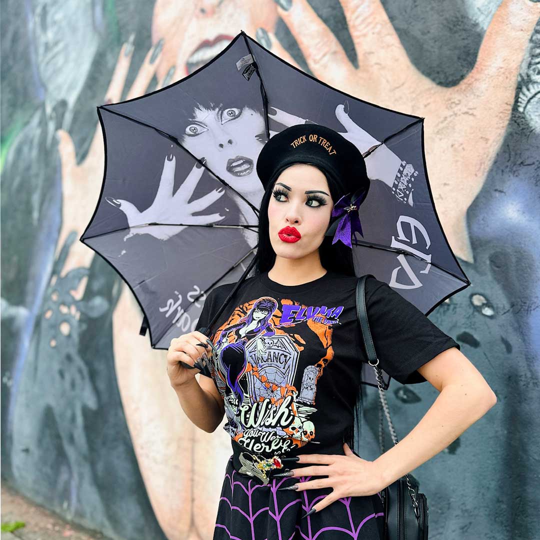 Skull Handle Elvira Classic Logo Umbrella - Kreepsville