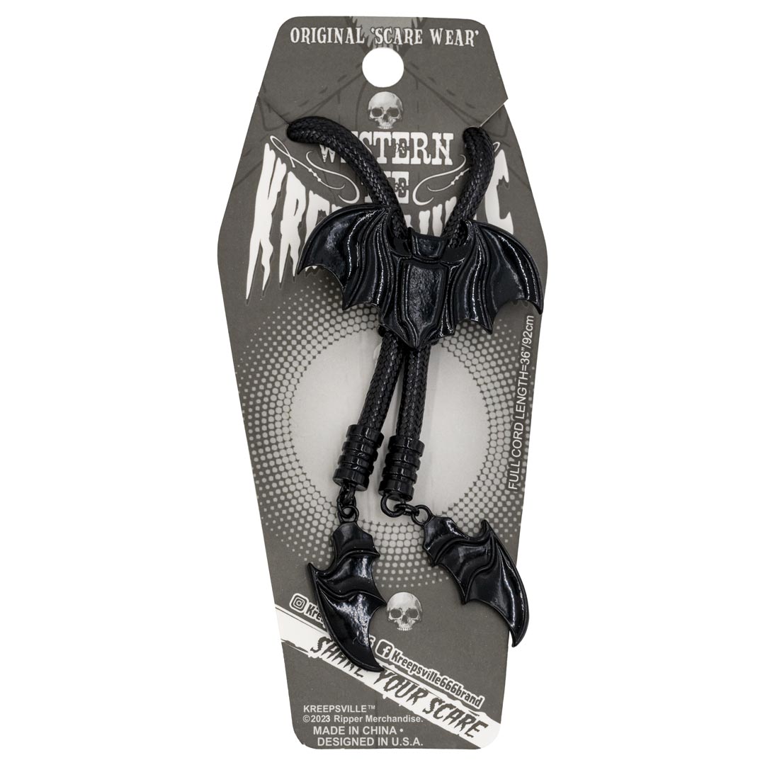 Bat Black Bolo Western Tie - Kreepsville