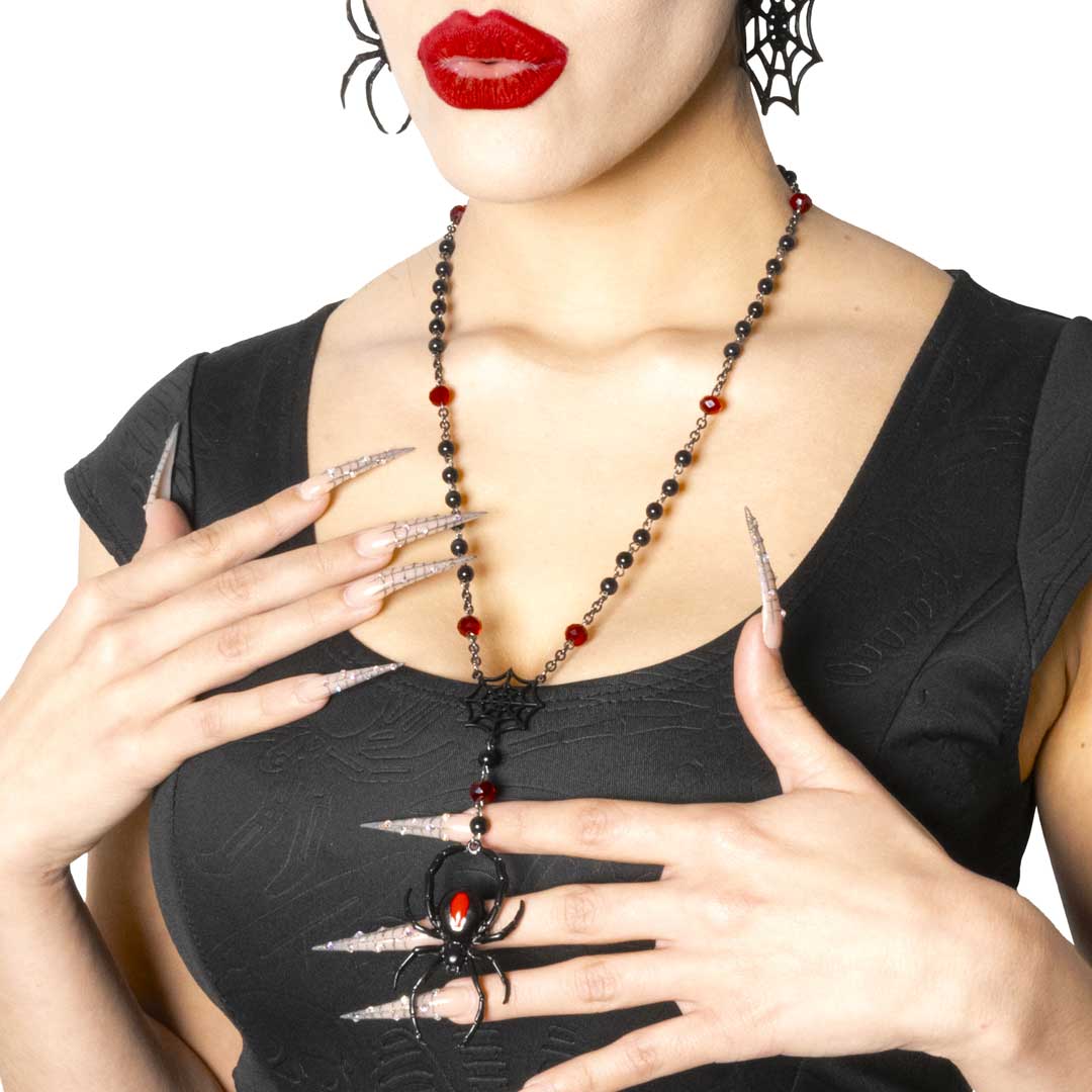 Black Widow Spider Rosary Charm Necklace - Kreepsville