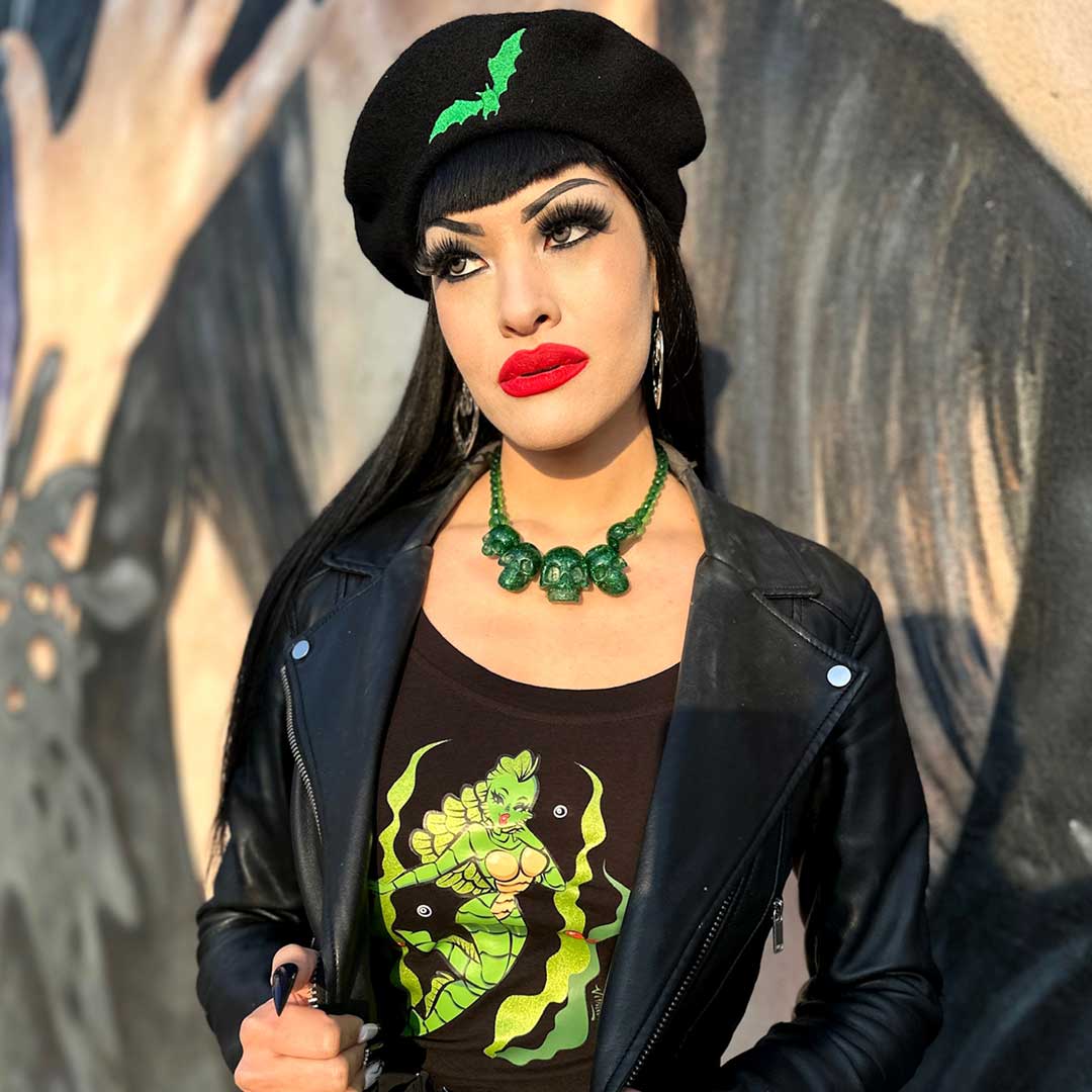 Skull Collection Necklace Green Glitter - Kreepsville