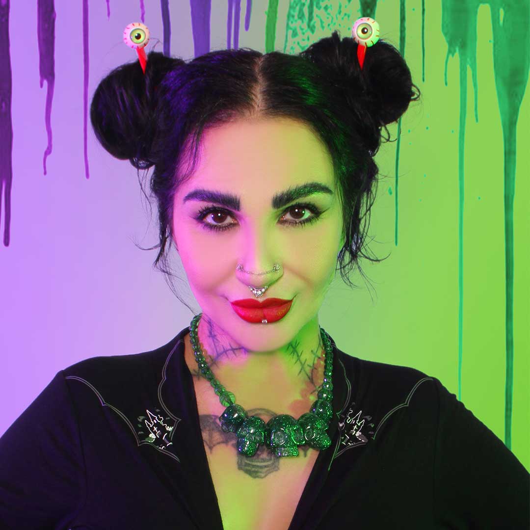 Skull Collection Necklace Green Glitter - Kreepsville