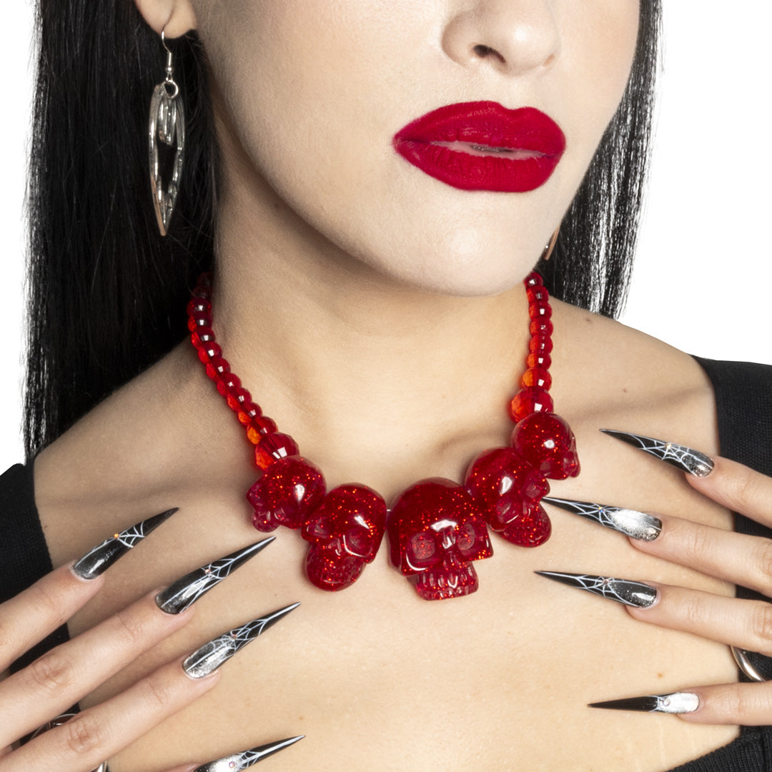 Skull Collection Necklace Red Glitter - Kreepsville