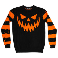 Thumbnail for Pumpkin Distressed Striped Sweater - Kreepsville