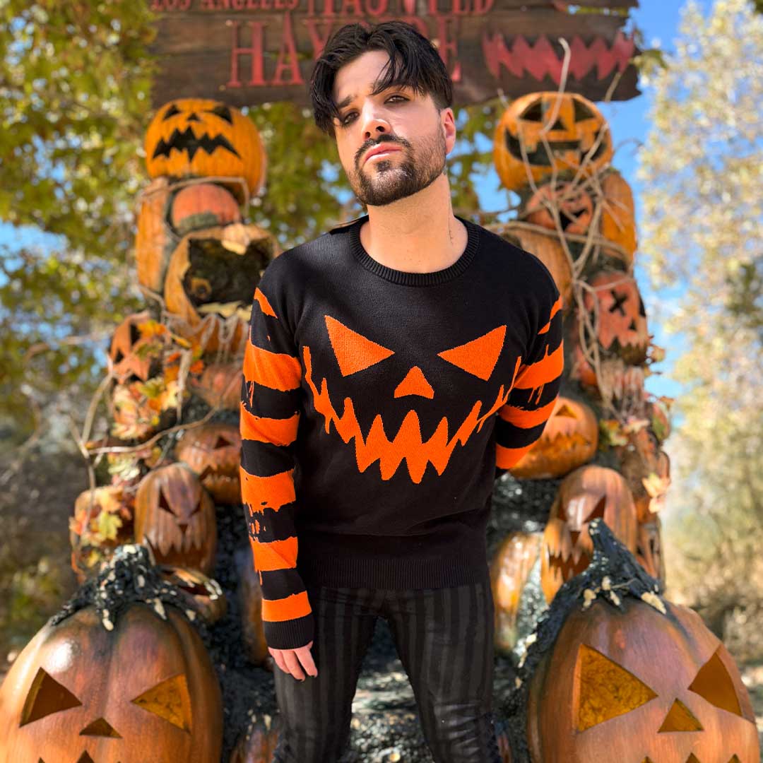 Pumpkin Distressed Striped Sweater - Kreepsville