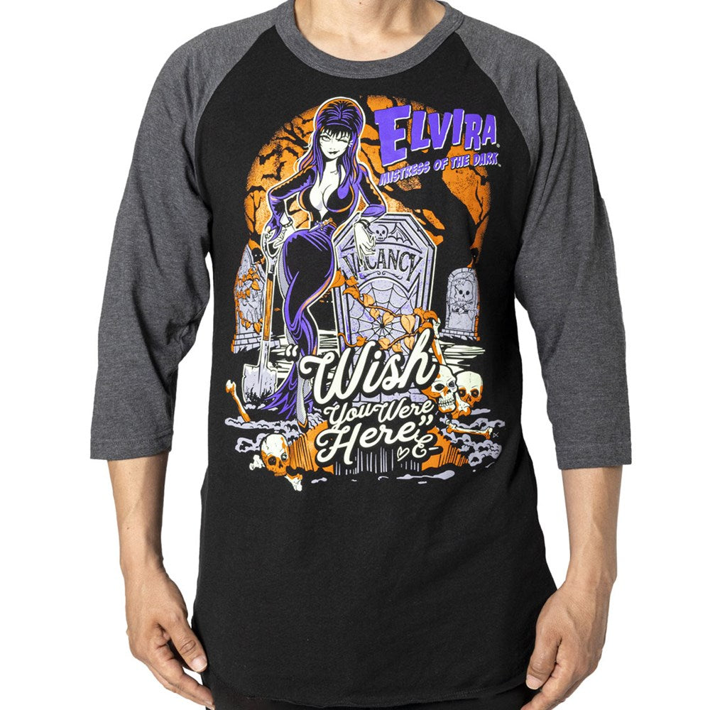 Elvira Wish You Were Here Longsleeve Raglan Tee - Kreepsville