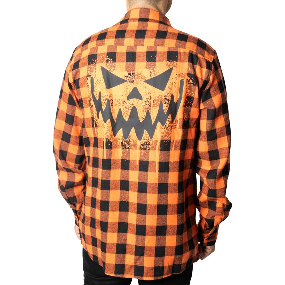 Pumpkin Face Orange Flannel Shirt