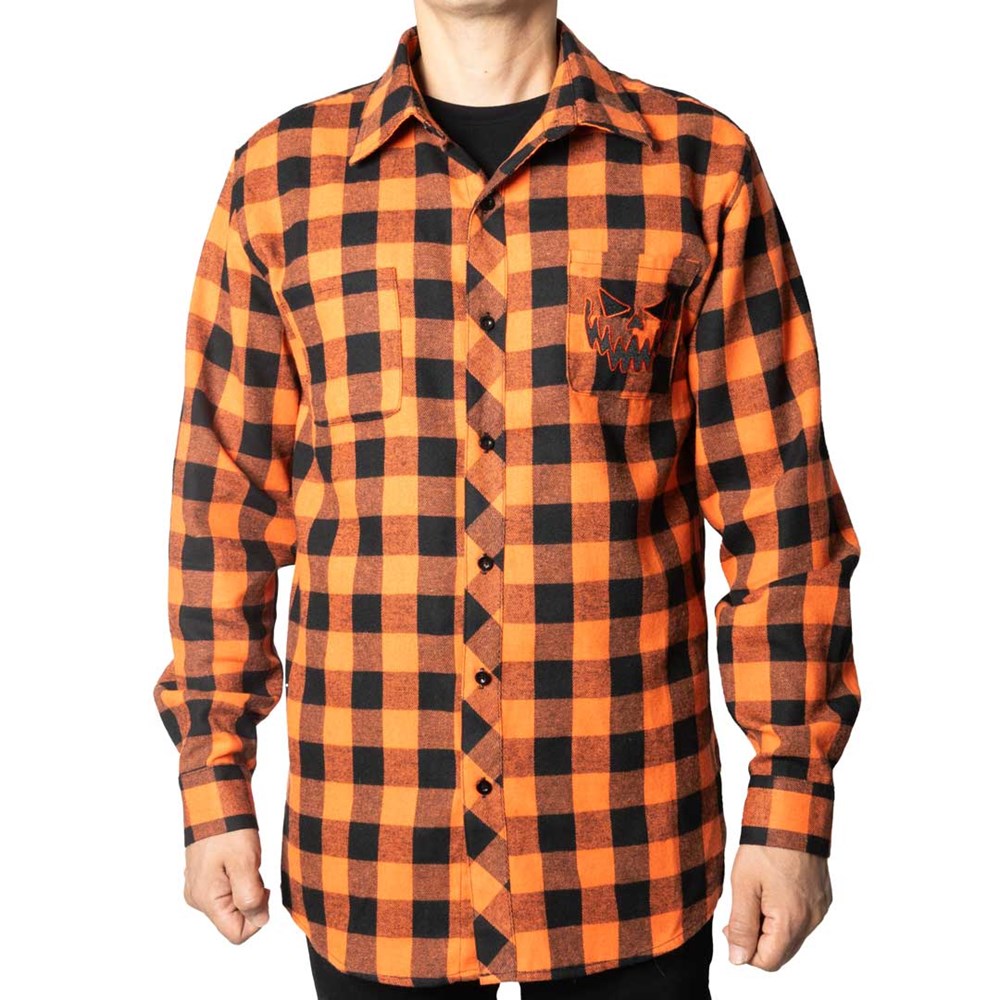 Pumpkin Face Orange Flannel Shirt