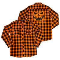 Thumbnail for Pumpkin Face Orange Flannel Shirt - Kreepsville