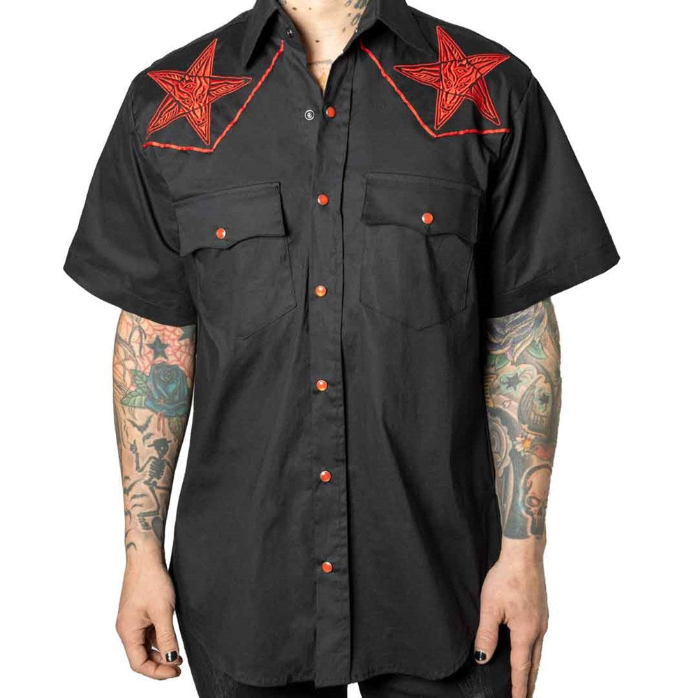 Hellbilly Baphomet Western Shirt Red - Kreepsville