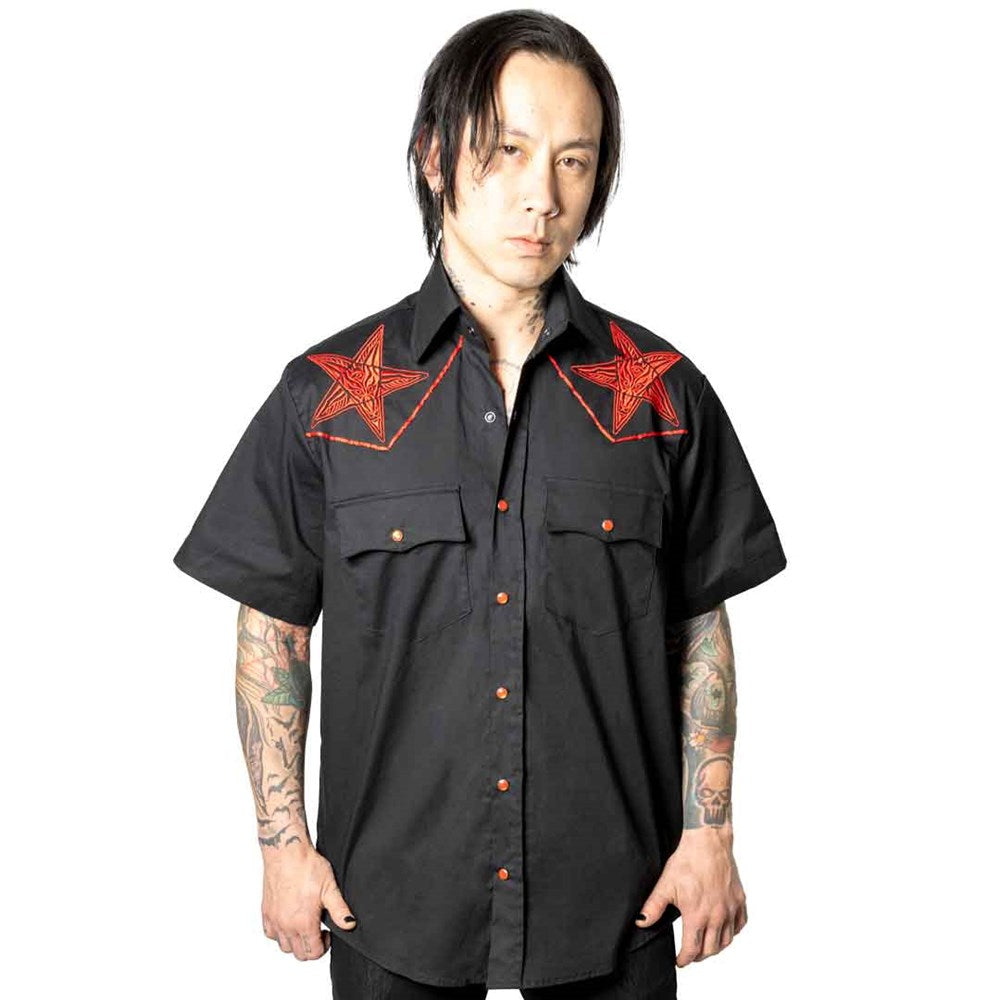 Hellbilly Baphomet Western Shirt Red - Kreepsville