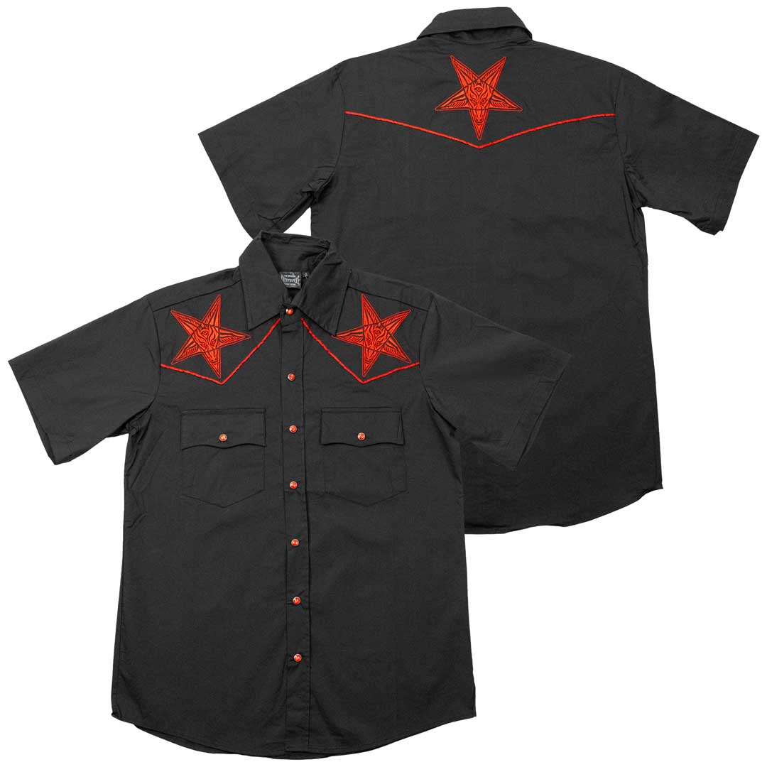 Hellbilly Baphomet Western Shirt Red - Kreepsville